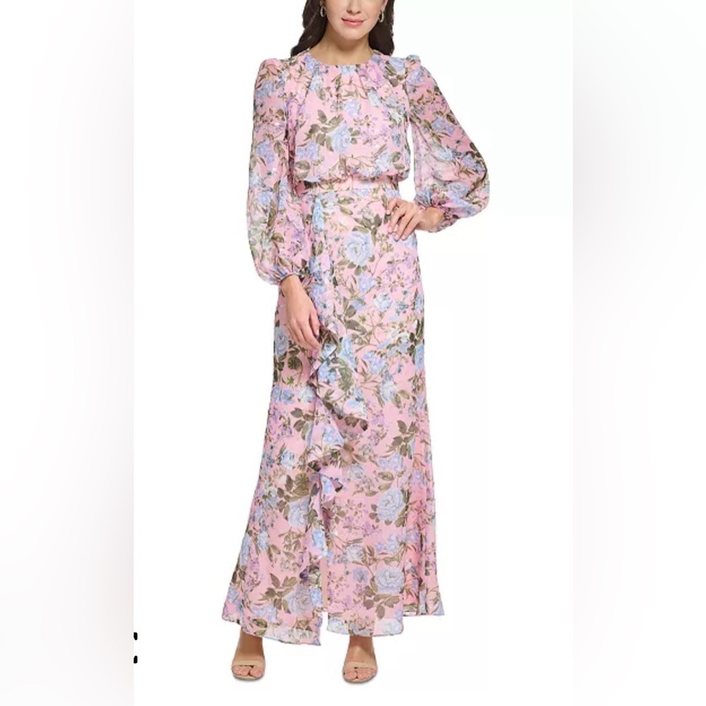Eliza J Pink Floral Long Sleeve Maxi Dress